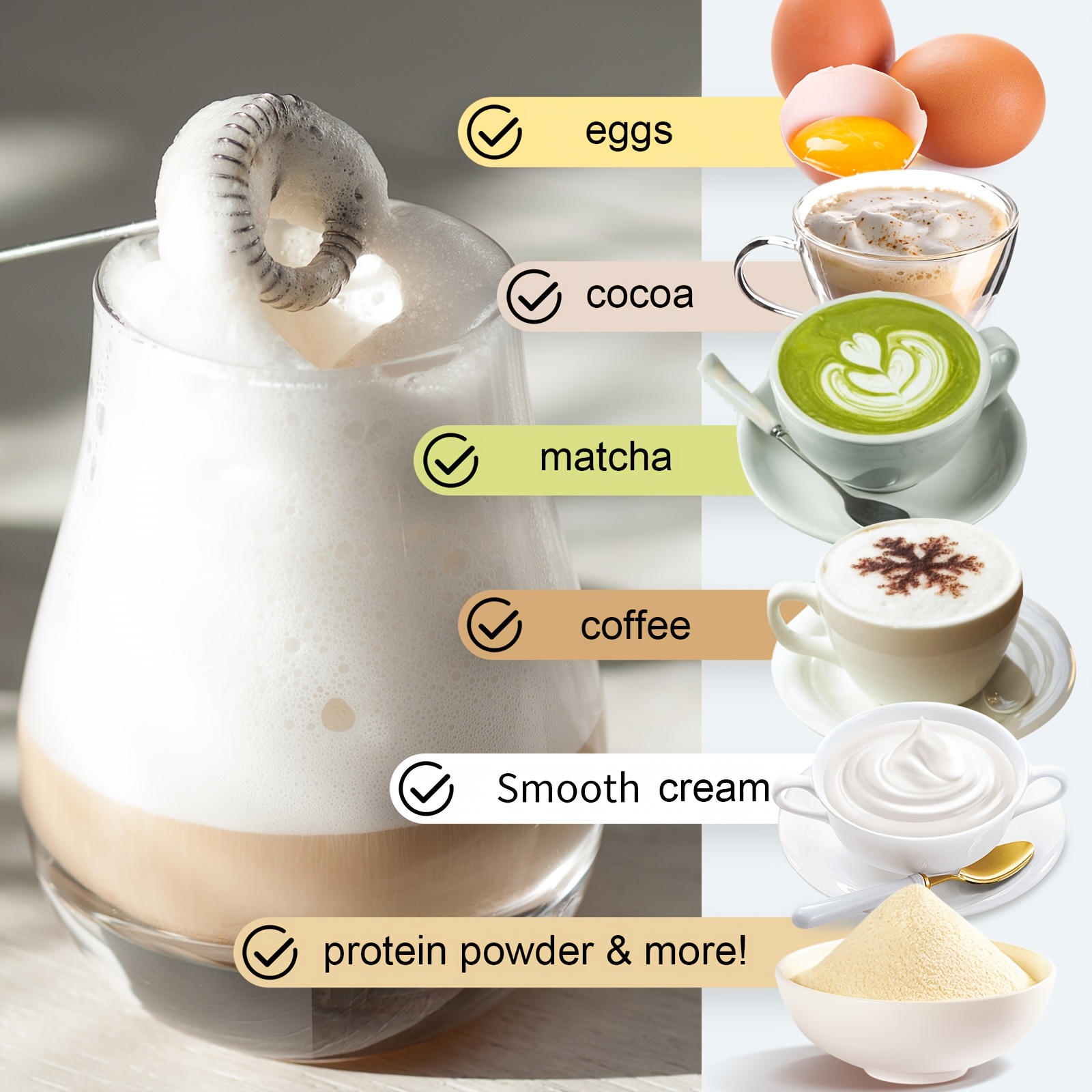 Lalayuan Strong Electric Milk Frother, Milk Foam Maker, Requires Batteries (Not Included) Stainless Steel Beverage Mixer, Portable Electric Whisk for Coffee, Latte, Cappuccino, Chocolate, Matcha Foam Creator, Cordless Mini Coffee Blender - Image 6