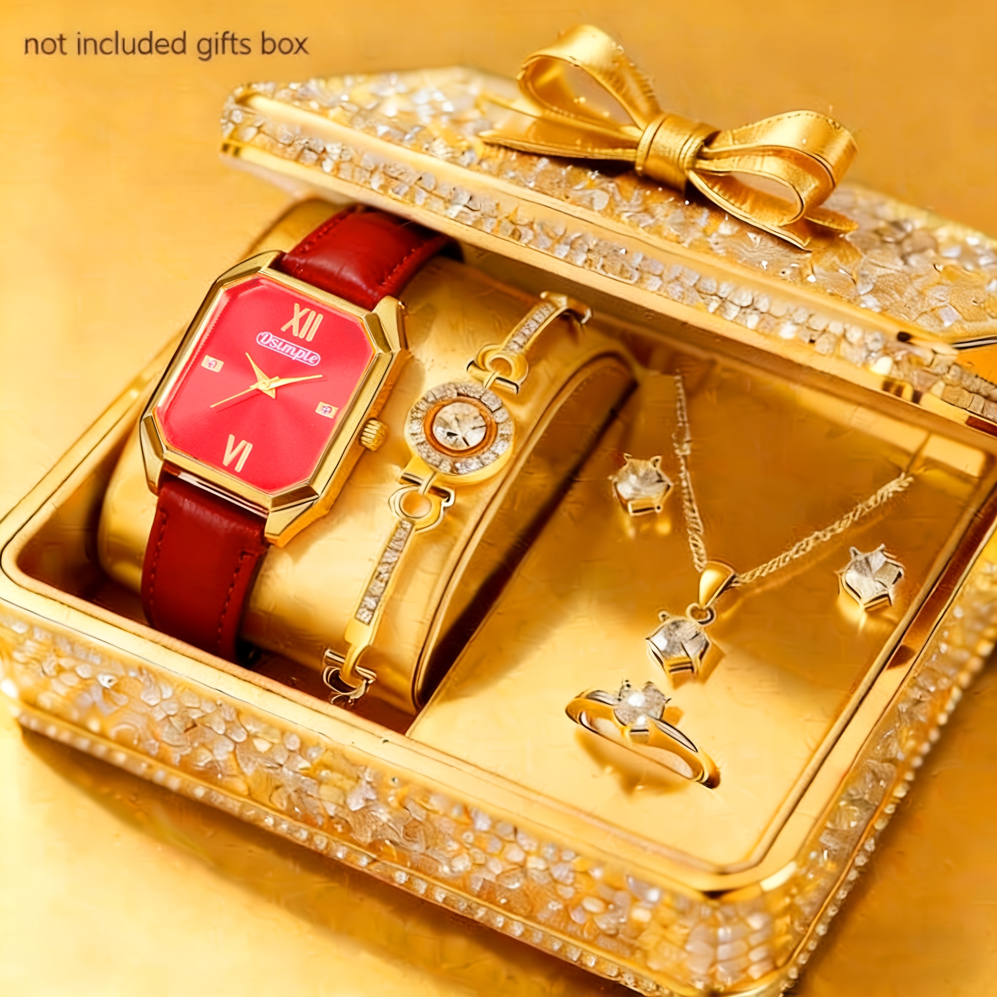 6pcs/ Set Women Watches Set & 5pcs Luxury Jewelry For Women Set, Bracelet, Necklace, Aretes Para Nina, Ring, Golden & Silvery Elegant Women Watche Set, Quartz Movement, Perfect For Valentine'S Day Christmas Birthday Gifts For Women, Reloj De Mujer. - Image 3