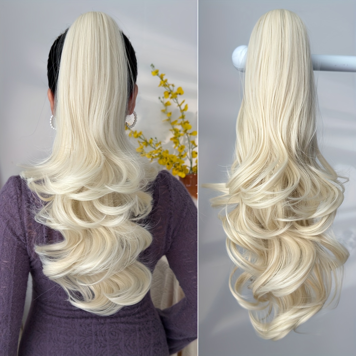 Women'S Heat-Resistant Synthetic Hair Extension Wig - 20" Long Curly Wave Ponytail with Claw-Shaped Base, Multi-Color Options (Black, Brown, Golden, Burgundy, Off White, Gray) For Christmas, Halloween, Parties & Daily Use - Easy To Style & Maintain - Image 13