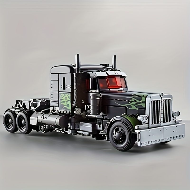 Transformers One-Piece Transformable Movie Theme, Optimus Prime Commander Robot Truck Model - Partial Alloy Black Green Decorative Design for Home/Play Decor - Image 2