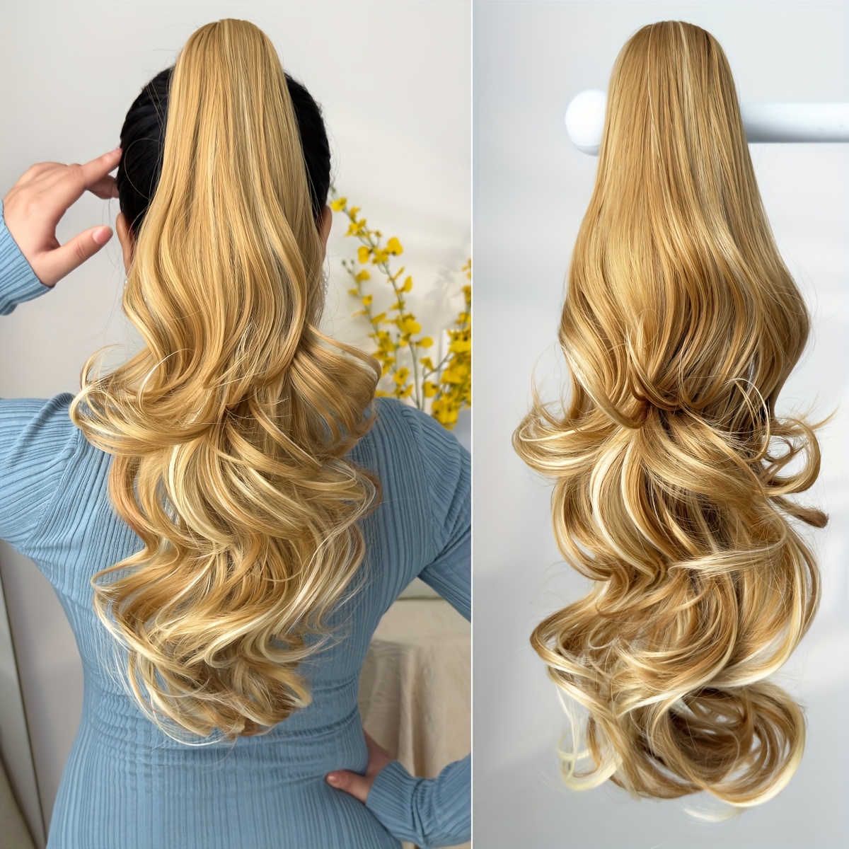 Women'S Heat-Resistant Synthetic Hair Extension Wig - 20" Long Curly Wave Ponytail with Claw-Shaped Base, Multi-Color Options (Black, Brown, Golden, Burgundy, Off White, Gray) For Christmas, Halloween, Parties & Daily Use - Easy To Style & Maintain - Image 11