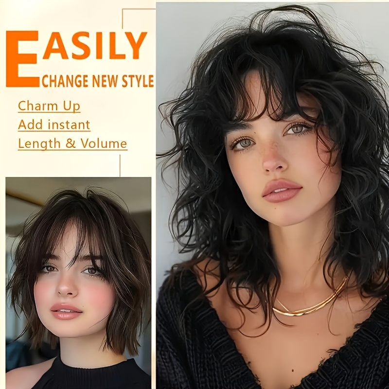 4pcs Clip-In Hair Extensions, 14.17inch Short Wavy Black Hair, Invisible Lace Women's Natural Soft Wigs, Suitable for Parties and Daily Use - Image 9