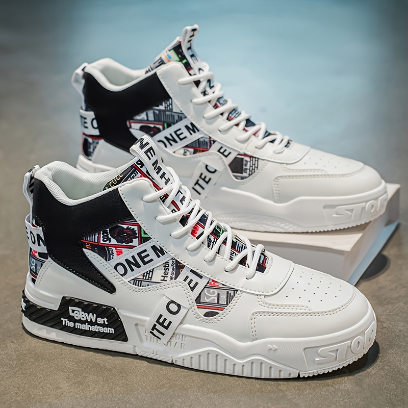 Men's High-Top Skate Sneakers - Trendy Street Style Casual Sneakers with Comfortable Fabric Lining, Durable PU Upper & PVC Sole, Lace-Up Design for All-Day Wear - Image 9