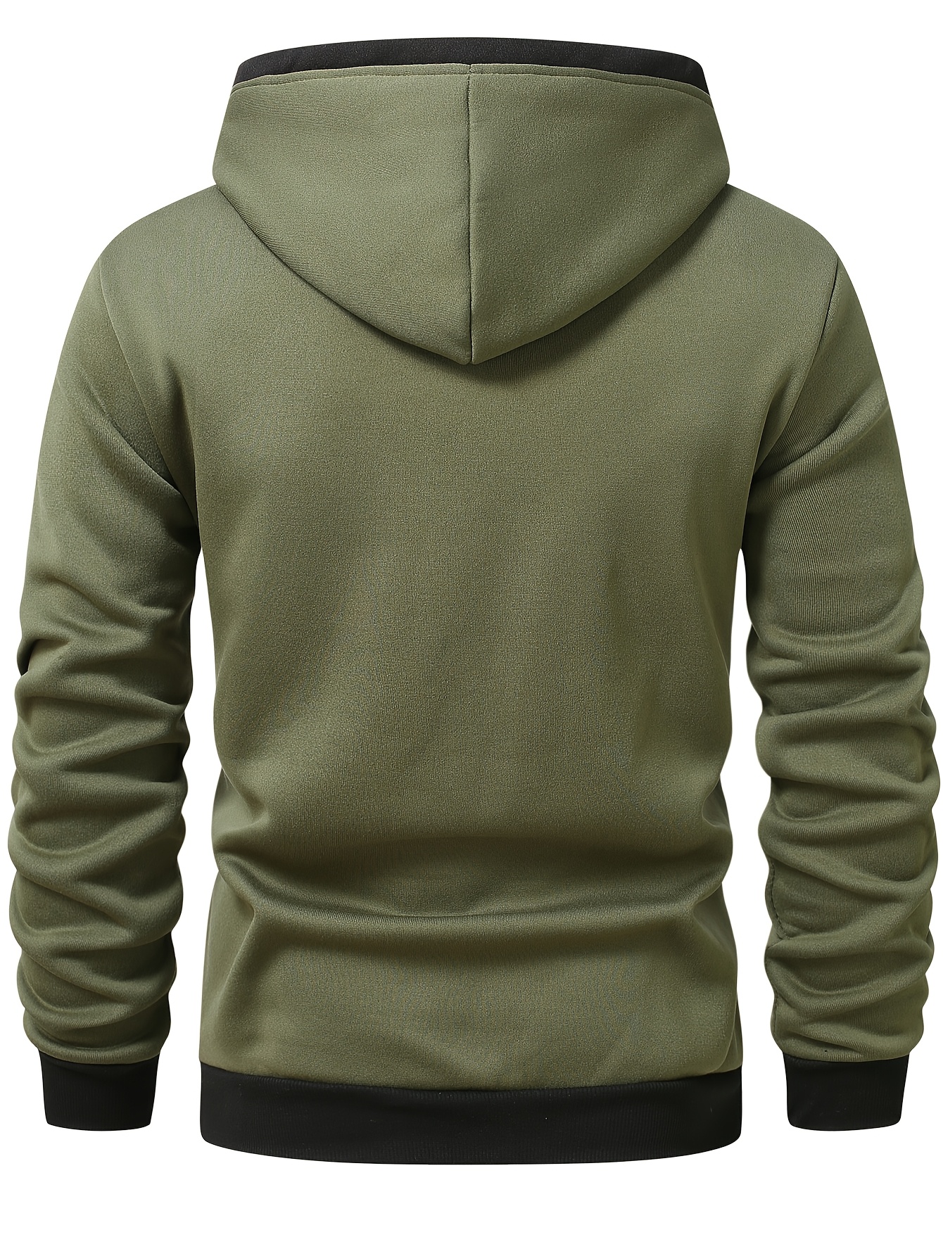 Men'S Casual Color Block Hoodie with Zipper Closure - Olive Green & Black Two-Tone Design, Long Sleeve, Regular Fit, Sweatshirt, Casual Wear Hoodie | Twotone Design | Knit Construction, Essential Hoodie - Image 6