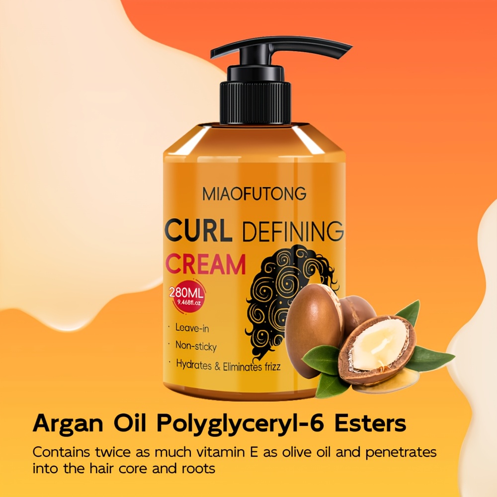 Argan Oil Curl Defining Cream, Hydrating Styling Conditioner For All Hair Types, Enhances Shine Boosts Volume, Ideal For Dry & Frizzy Hair, Frizz Control & Moisture Lock, 280ml - Image 3