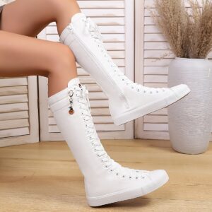 Women'S Fashion Flat Inside Zipper Knee-High Boots | Students Halloween Decoration Pendant, All-Season, Sizes 34-43