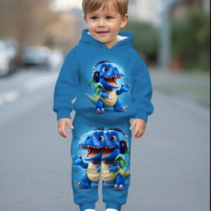 A Cute Set for Baby Boys Featuring a Cartoon Dinosaur Print, Perfect for Casual Comfort in Spring And Autumn, for Outdoor