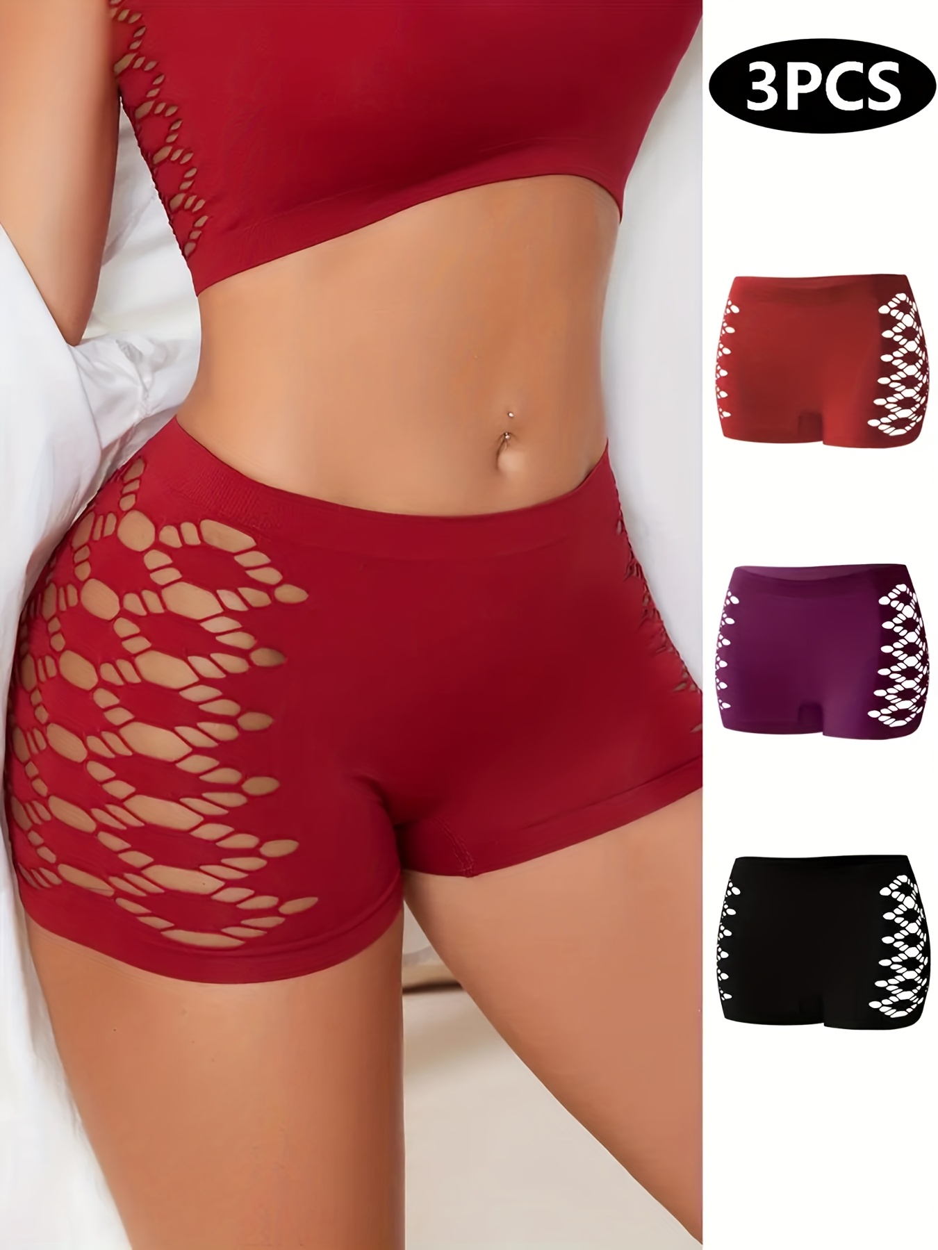 6pcs POf Women'S Mid Waist Breathable Nylon Blend Underwear - Medium Support Geometric Cut Solid Color Underwear, Soft Elastic Fabric, 6 Colors (beige/light Gray/red/purple/black/dark Gray) - Hand Wash Only, Comfortable Underwear, Elegant Underwea - Image 4
