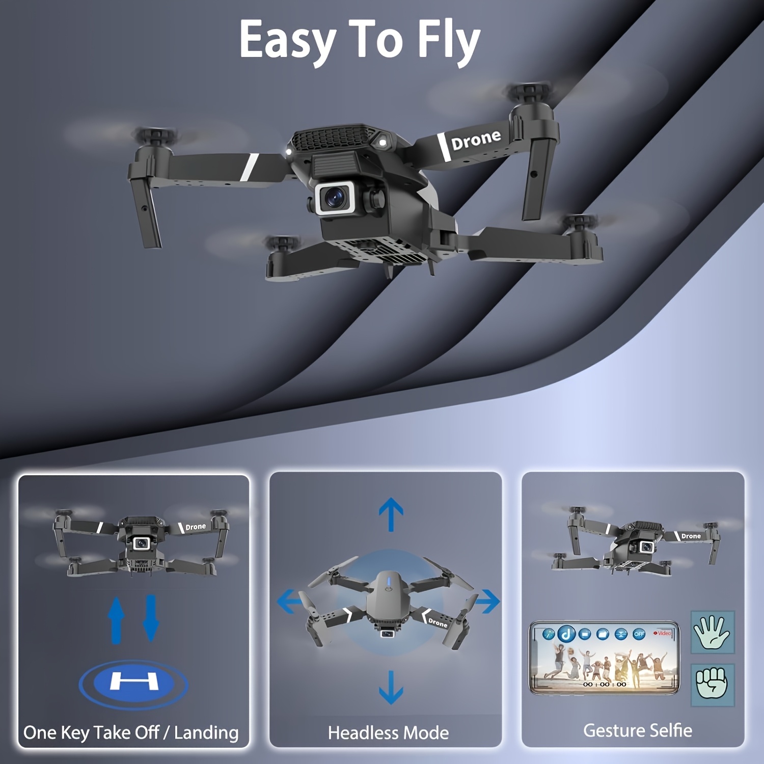 E88 Drone with Camera, Foldable RC Quadcopter, APP Control & Real-Time Video Remote Control, for Indoor/Outdoor Use, 2 Batteries, Lightweight, Perfect Birthday or Easter Gift, Beginner Drone, Recreational Drone - Image 8