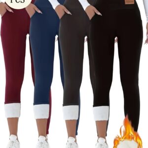 Christmas Women's Wear, 4 Pairs Of Winter Warm Women's Pants, Warm Pants, Tight Pants, Slim Style, with Pockets, High Elasticity And Slim Fit, y And Casual, Family Pants, Work And Commuter Pants, Thickened Autumn And Winter Exclusive, Christmas