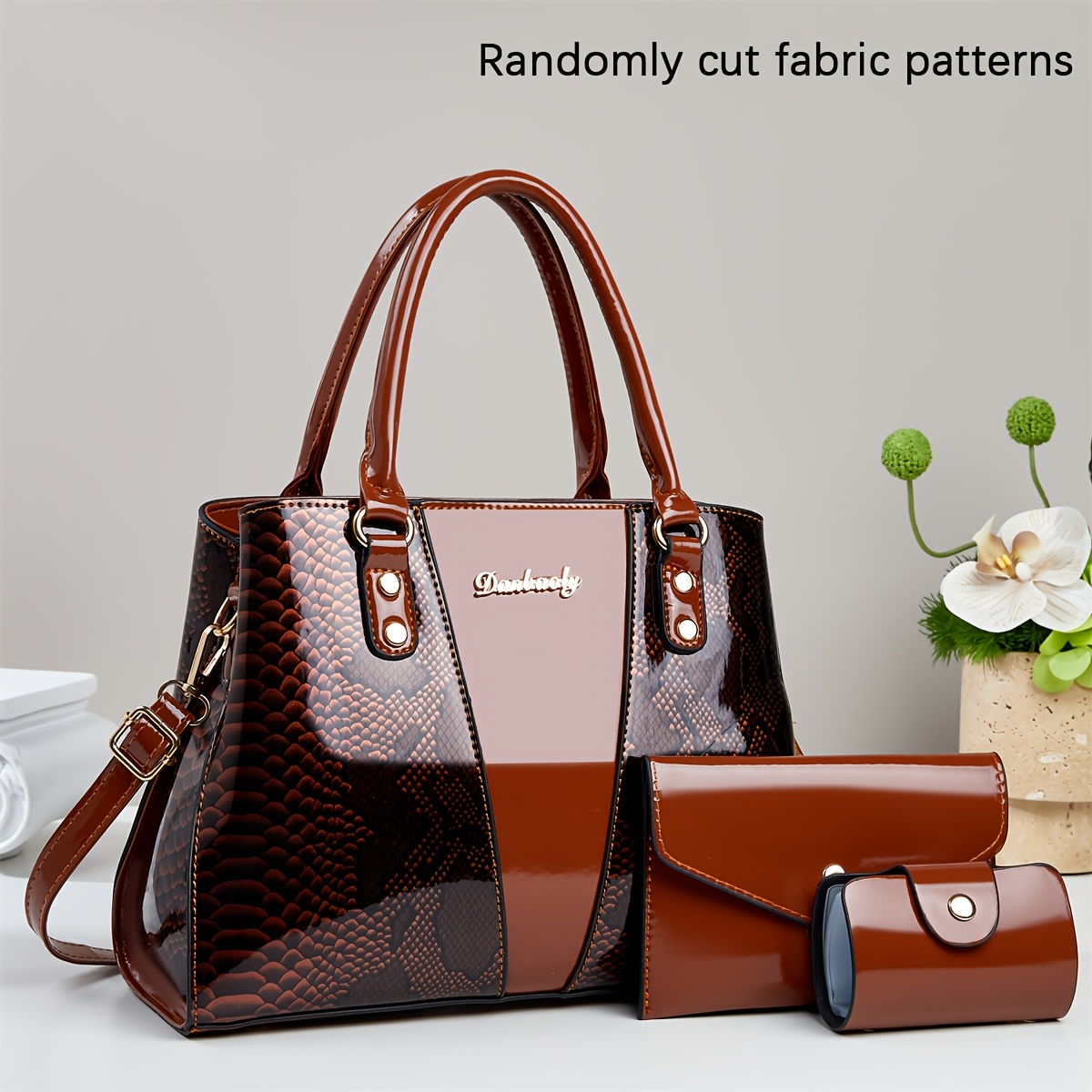 Women's European Special Handbag 3pcs - Sequin Accent Snake Light Beige (Compatible with), Detachable Strap & Zipper Closure, Earth /////, Elegant for Commuting & Special Events, for - Image 13