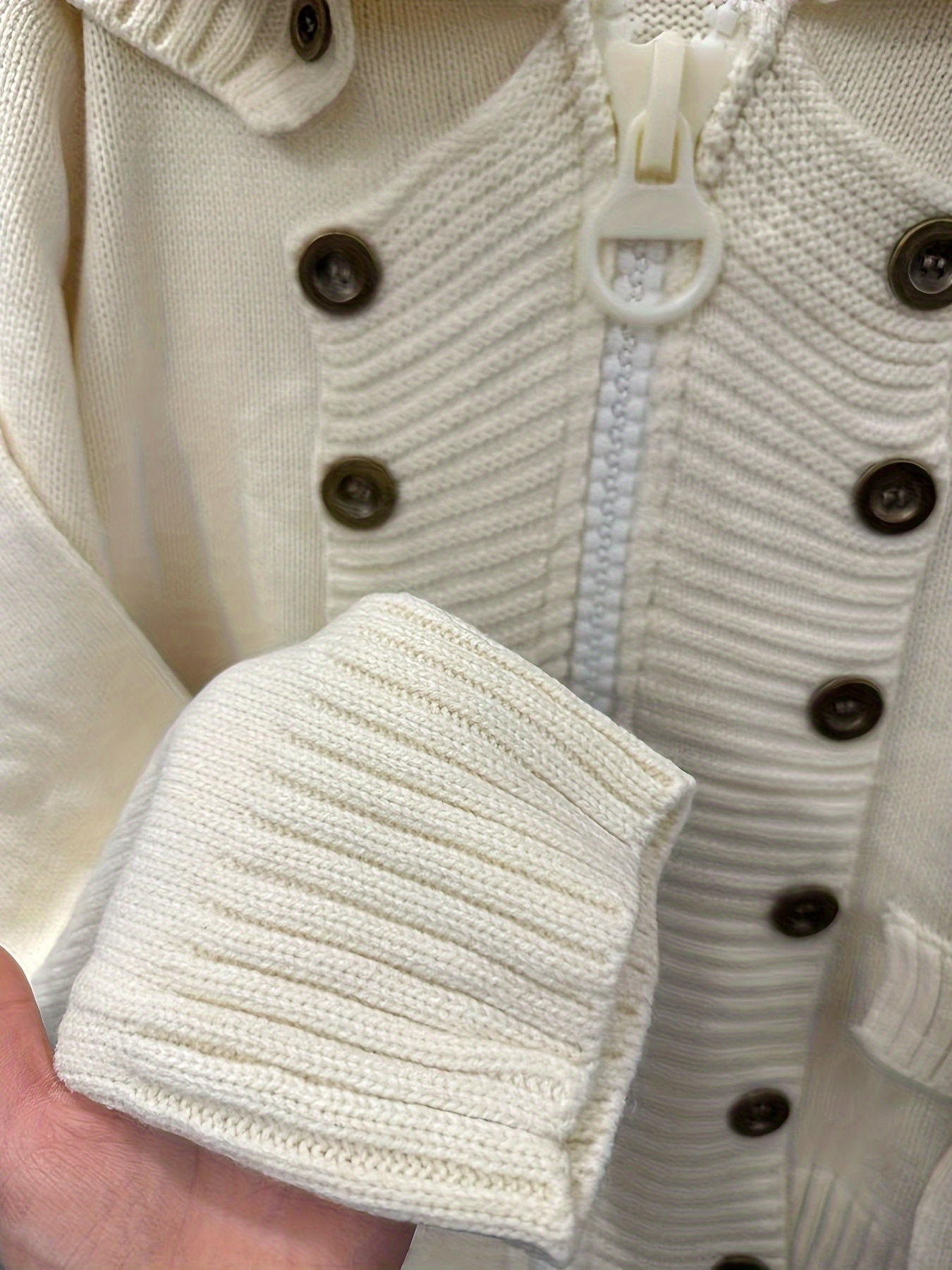 Women'S Elegant Round Neck Cardigan with Zipper & Button Details - Solid, Long Sleeve, Fall/Winter Fashion, Casual Chic Style, Perfect for Casual Attire - Image 6