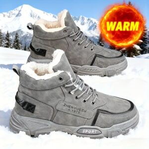 Autumn and Winter High-Top Thickened Fleece-Lined Warm Snow Boots, Comfortable Lightweight Casual Walking Shoes for Outdoor Sports, Hiking, Travel, and Camping Gear