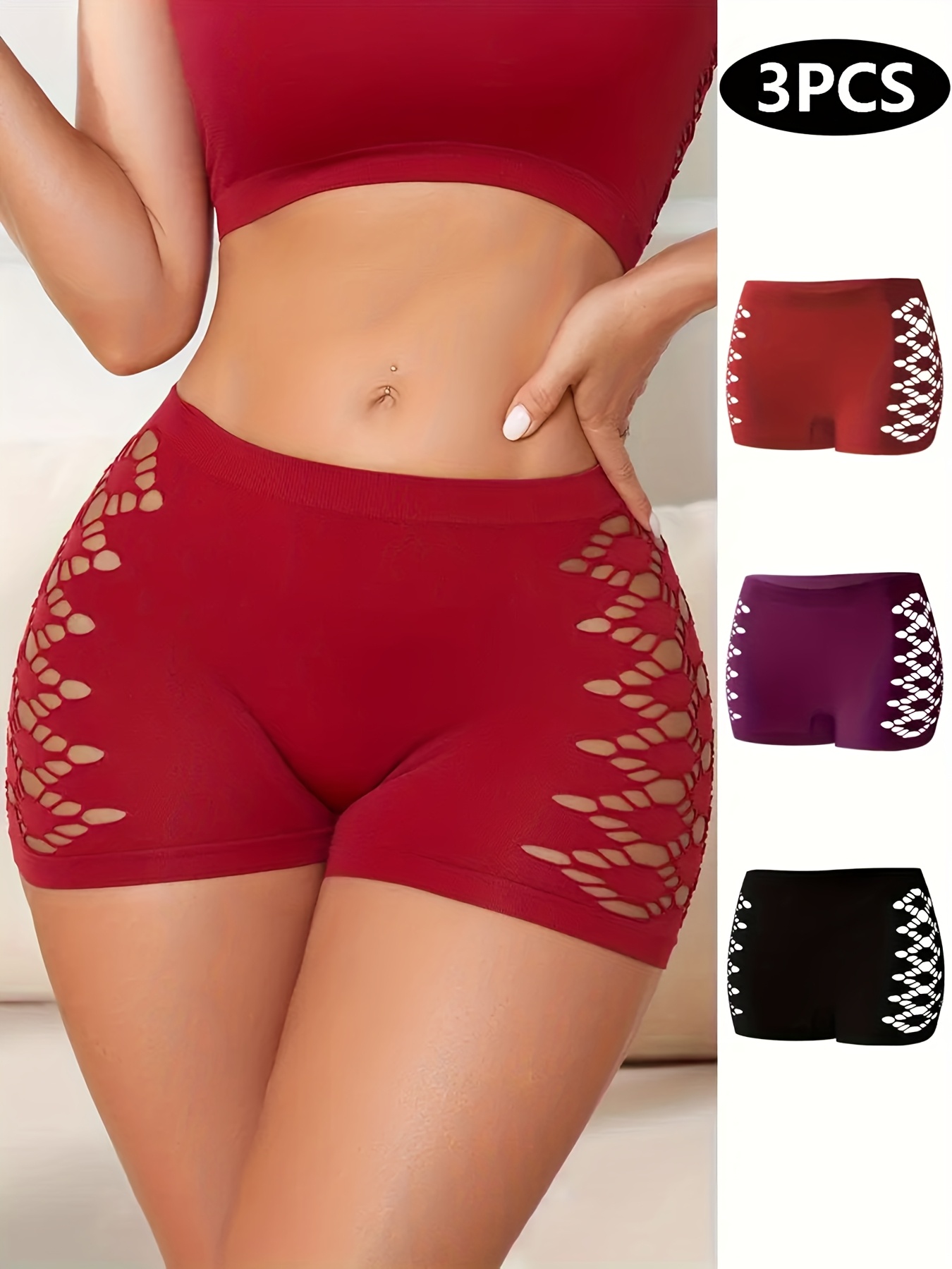 6pcs POf Women'S Mid Waist Breathable Nylon Blend Underwear - Medium Support Geometric Cut Solid Color Underwear, Soft Elastic Fabric, 6 Colors (beige/light Gray/red/purple/black/dark Gray) - Hand Wash Only, Comfortable Underwear, Elegant Underwea - Image 10