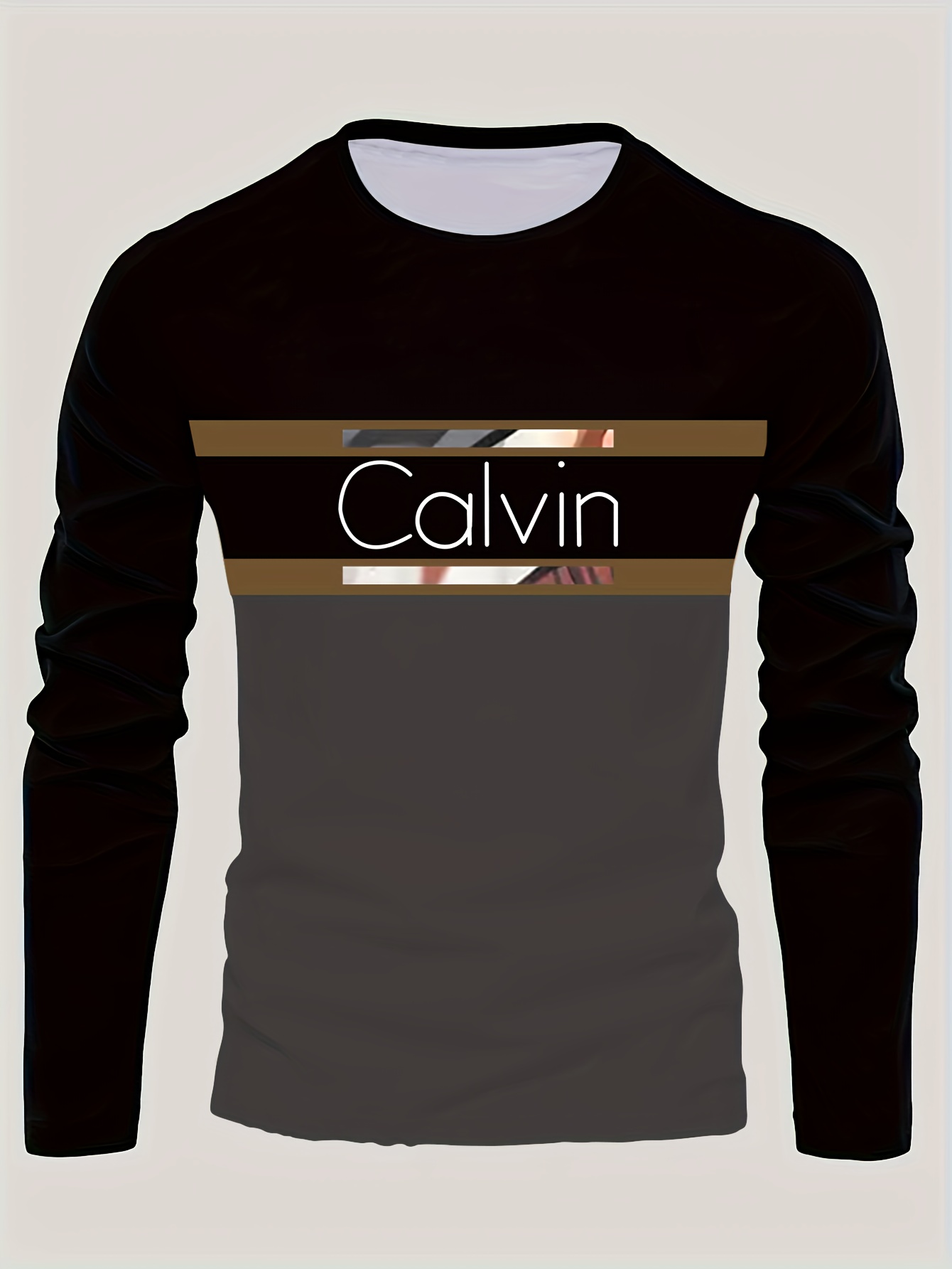 Men'S Long-Sleeve T-Shirt - Features a Black to Brown Gradient Design with 'CALVIN' Letter Print, Stretchy And Comfortable Fit, Suitable for Both Casual And Formal Wear, a Must-Have for Spring And Autumn - CALVIN Apparel, Spring And Autumn Tops - Image 5