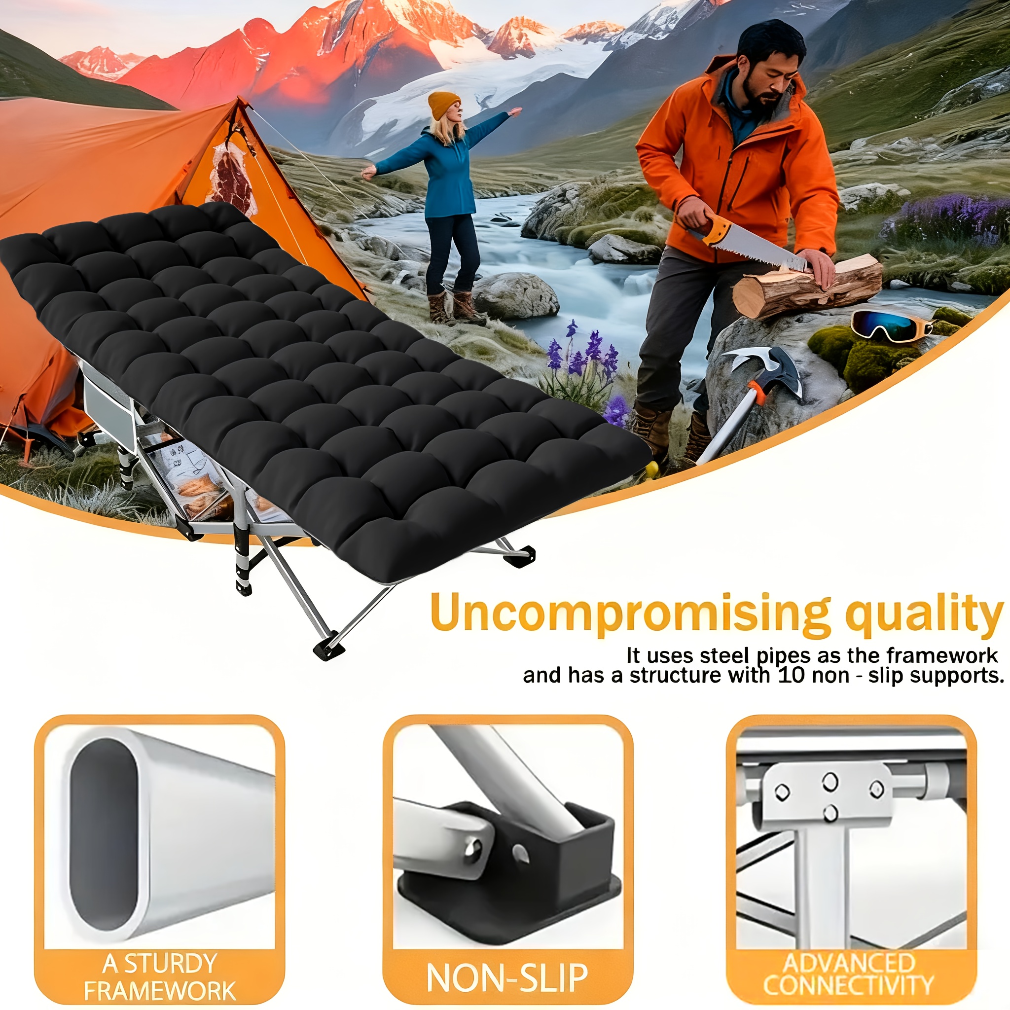 Outdoor Folding Bed With Mattress, Portable Adult Sleeping Cot With Carry Bag, 755/655/555/455/355 Lbs Weight Capacity Foldable Guest Bed/Camping Cot - Ideal For Teens And Adults, Suitable For Travel, Yard, Use. Yard Furniture, Patio Folding Chair - Image 8