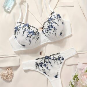 New Autumn-Winter Embroidered Sexy Ultra Thin Underwear with Steel Wire Lingerie Set