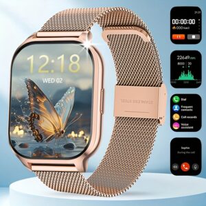 Full Touchscreen Smart Watch for Men and Women, Text Message Notifications, Remote Camera and Music Control, USB Charging, Golden Case, Fashionable Minimalist Design, Compatible with Android and iPhone, the Perfect Gift for Any Occasion!, Remote