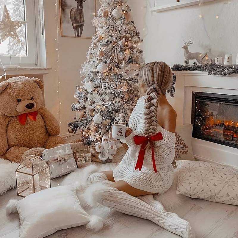 2 Pairs Women's Over-the-Knee Winter Thermal Socks - Thickened Warm Leg Warmers, Calf to Knee Length Pile-On Stackable Tights, Hand Washable White Christmas Gifts for Cold Weather & Special Occasions - Image 9