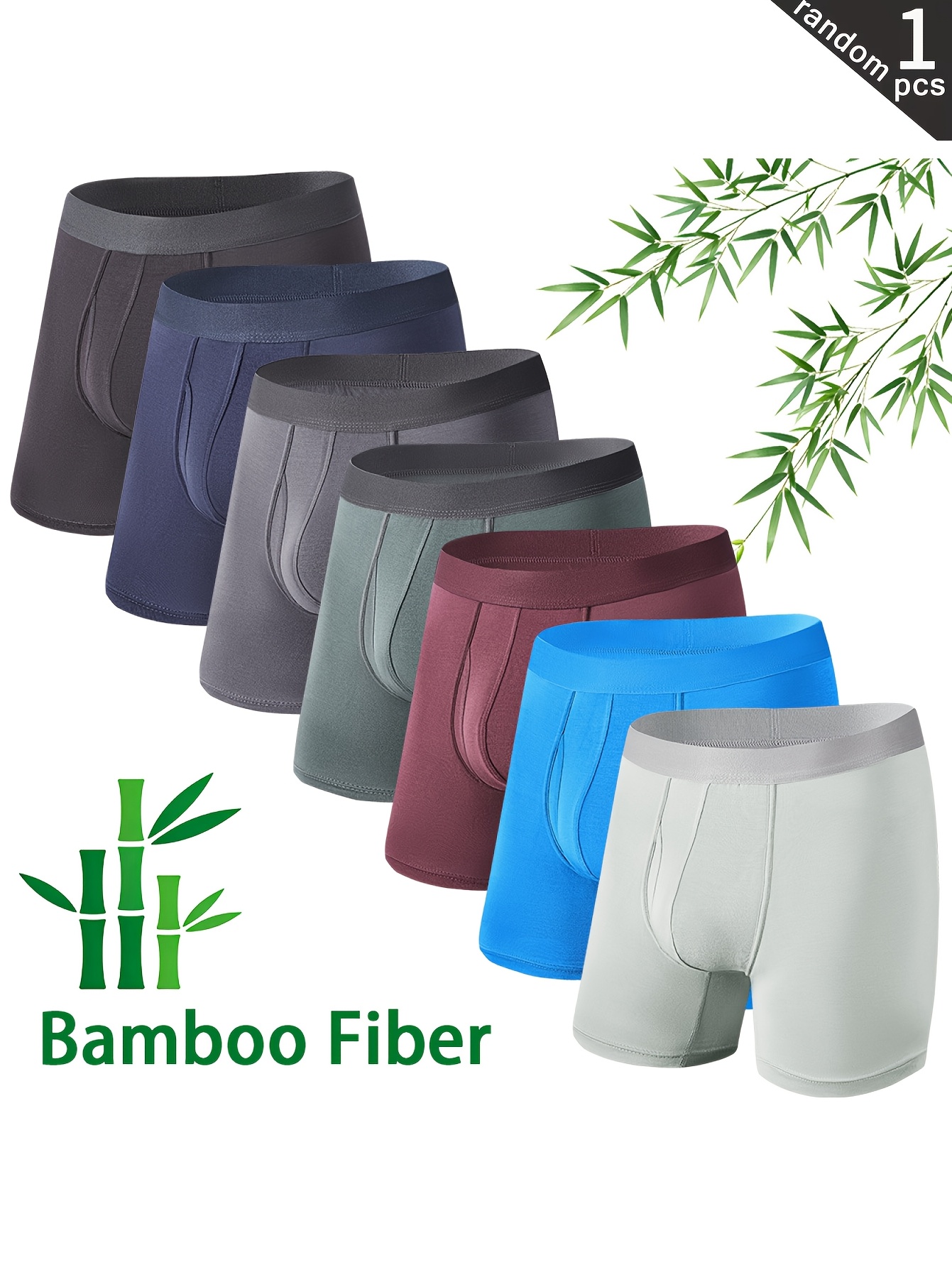 Multicolor Random Men's Extended Length Bamboo Fiber Boxers- Mid-rise, Sports Breathable Underwear. Light Beige-friendly, Moisture-absorbing, Quick-drying, No Stuffiness or Sweat. Comfortable, Breathable, High Elasticity, Seamless, Plus Sizes - Image 9