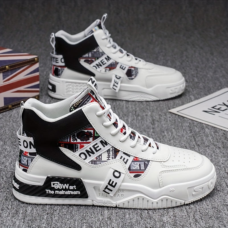 Men's High-Top Skate Sneakers - Trendy Street Style Casual Sneakers with Comfortable Fabric Lining, Durable PU Upper & PVC Sole, Lace-Up Design for All-Day Wear - Image 6