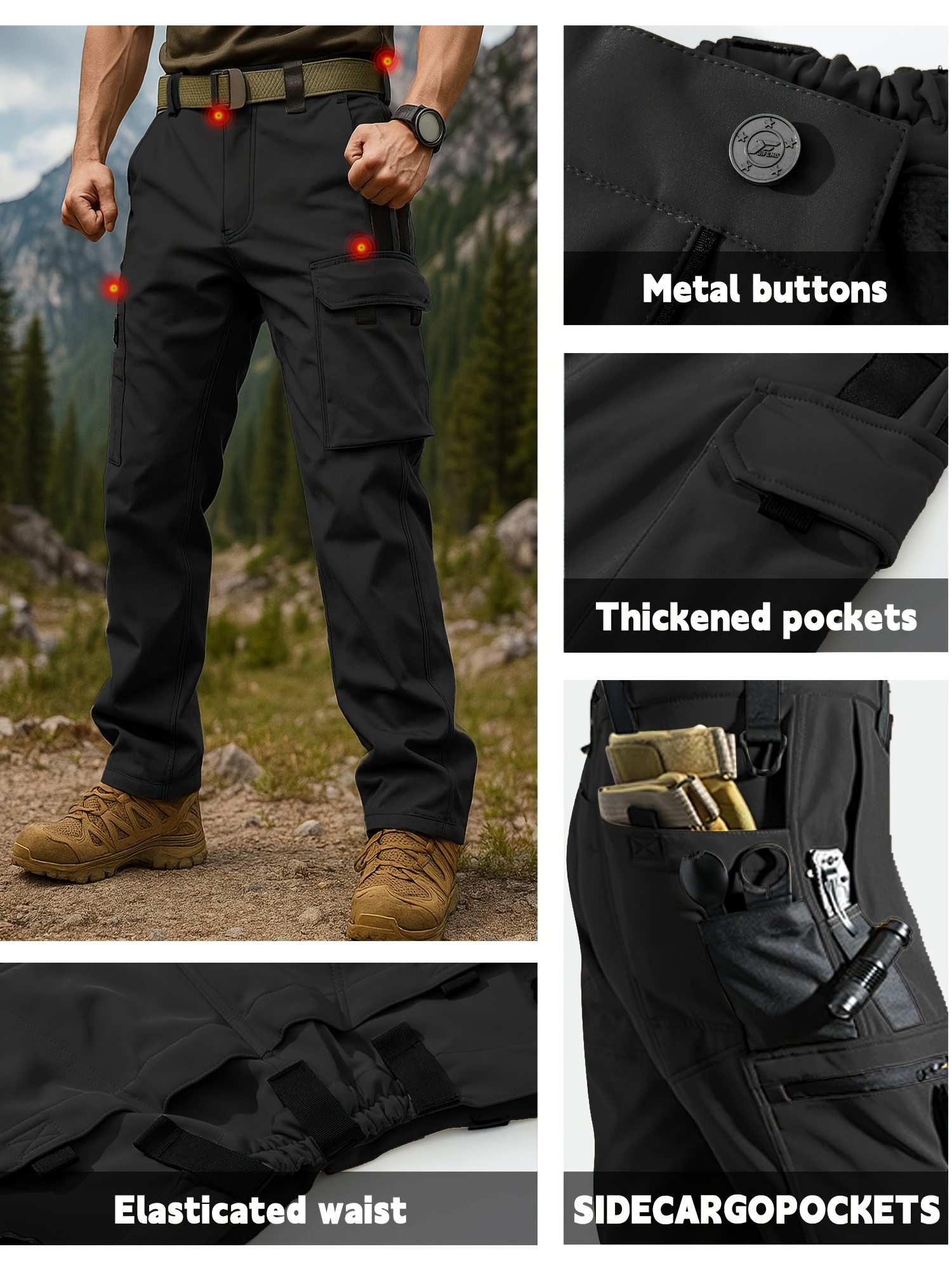 Men's Heavy-Duty Tactical Winter Pants - Thickened Insulated Work Pants with Multi-Pocket Design, MOLLE System Compatible for Hiking, Hunting, Construction - All-Season Outdoor Pants, Winter Work Pants for Men, Mens Winter Pants, Baggy Snow Pants - Image 7