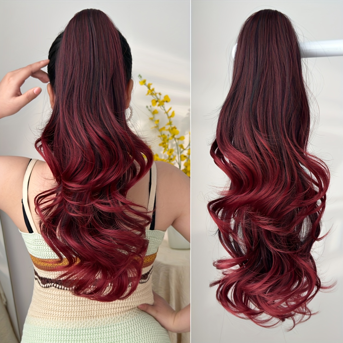 Women'S Heat-Resistant Synthetic Hair Extension Wig - 20" Long Curly Wave Ponytail with Claw-Shaped Base, Multi-Color Options (Black, Brown, Golden, Burgundy, Off White, Gray) For Christmas, Halloween, Parties & Daily Use - Easy To Style & Maintain - Image 15