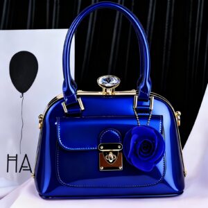 Women'S Elegant Royal Blue Handbag with Golden-Tone Hardware & Magnetic Closure - Retractable Strap, Golden-Tone Hardware & Magnetic Buckle Closure