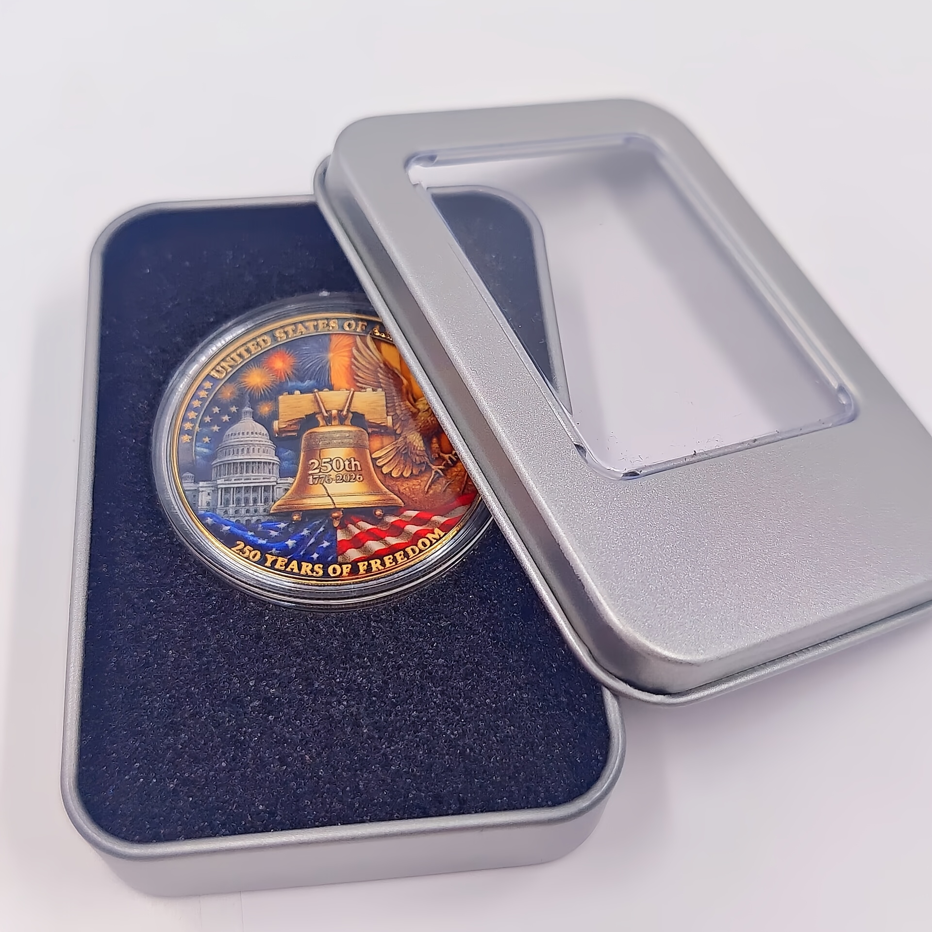 Replica Coin 250th Anniversary/250 Years of Freedom Commemorative Coin Collection Set (1776-2025)/Replica Military Challenge Coin with US Capitol & Eagle Design/Collectible Medals in Plastic Box/Limited Edition Gift for History Buffs & Collectors - Image 3