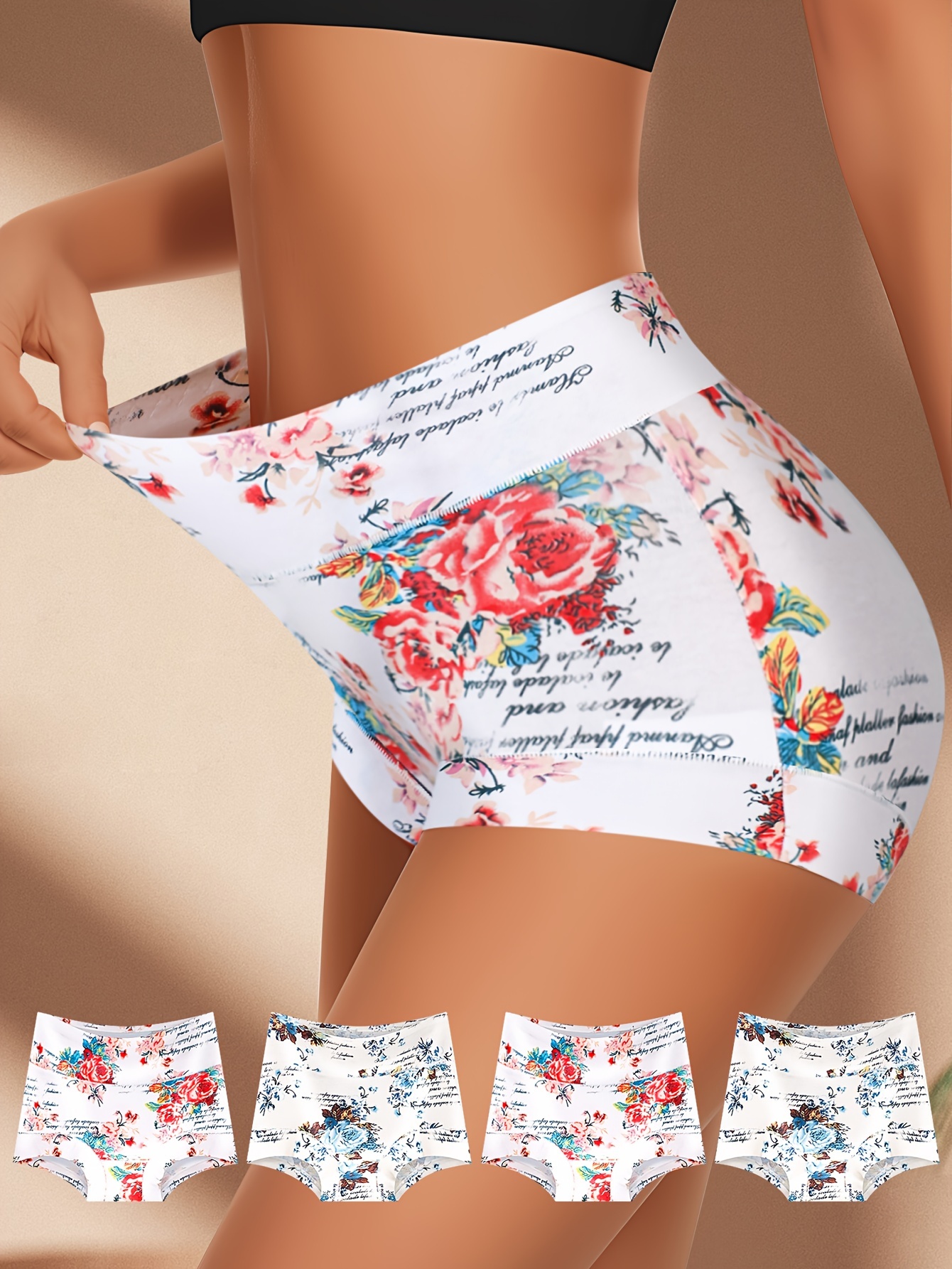 4pcs Comfy Floral Print Triangle Panties - Soft, Breathable, Stretchy, And Inti…