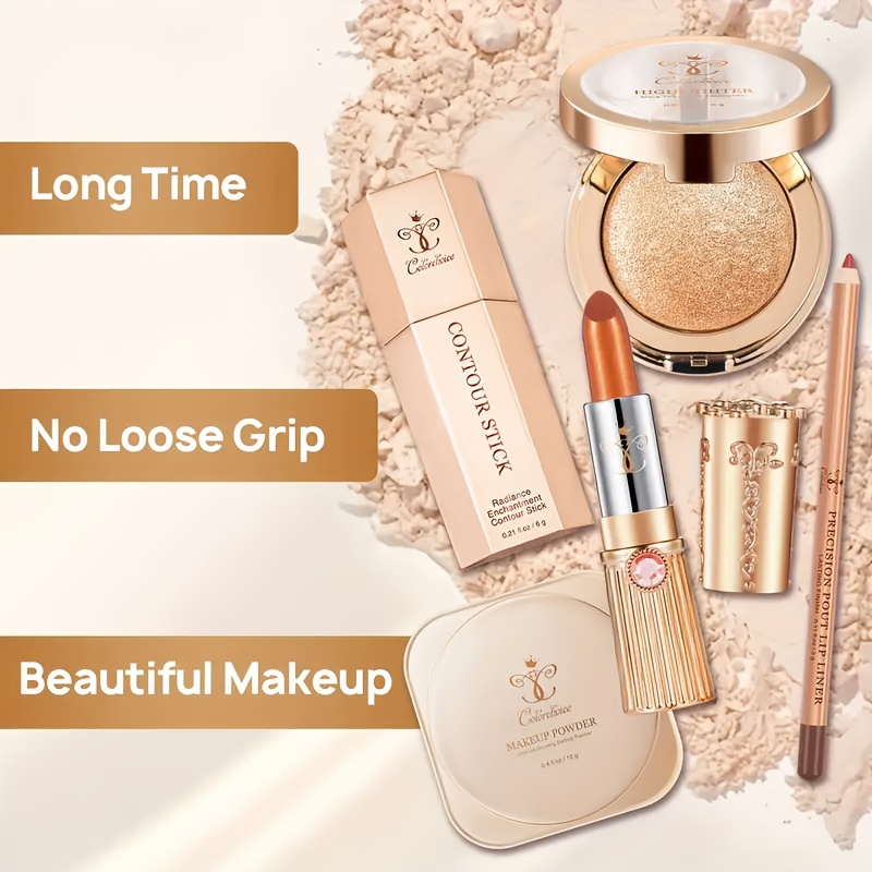 Makeup Five-Piece Set: Lip Gloss, Eyebrow Pencil, Shading Pen, Face Powder, Lip Liner-Perfect Makeup Essential-Suitable for Beginners And Professionals-Best Christmas/ Valentine's Day/ Anniversary Gifts - Image 2