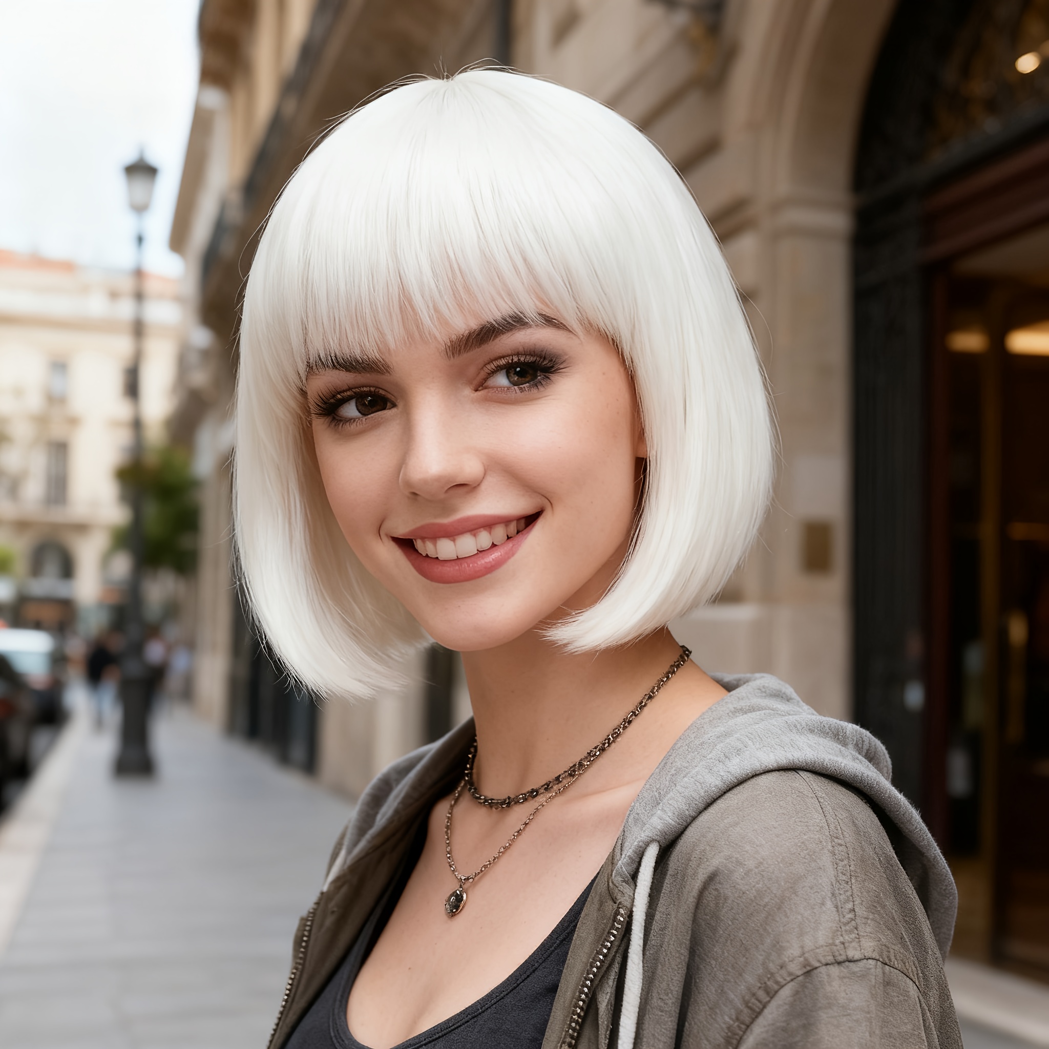 A White Short Wave Bob Wig Made of Heat-Resistant Synthetic Fibers, This Elegant And Stylish Women'S Wig Features a Look, Perfect for Halloween, Christmas, Carnivals, Parties, Cosplay, And Music Festivals. It'S an Easy-To-Manage Short Hairstyle - Image 4