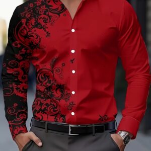 Men'S Stylish Print Shirt, Casual Breathable Long-Sleeve Button-Up with a Collar for Spring And Autumn.