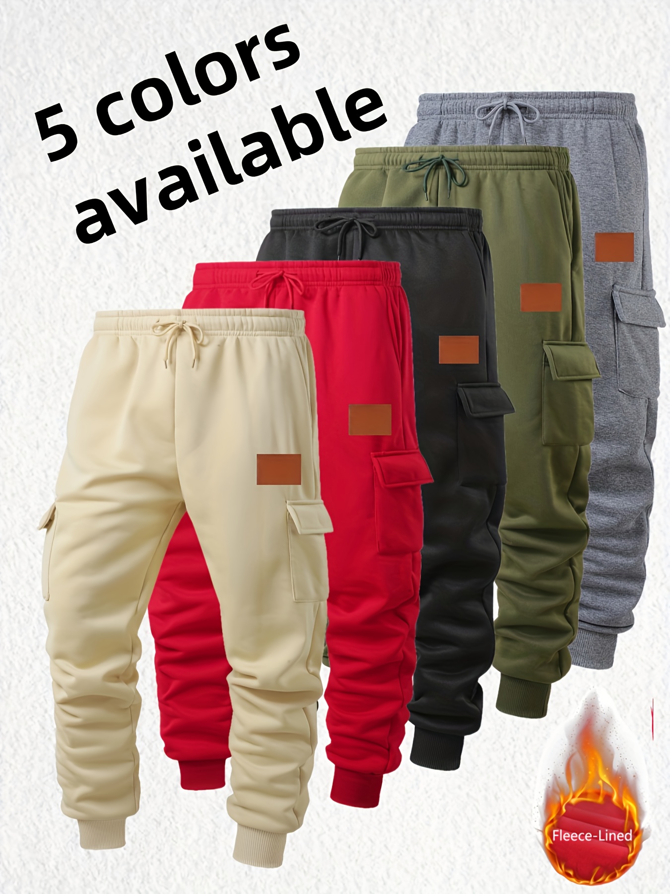 1pc Men's Heavy-Duty Winter Cargo Pants - Thermal Pants with Multi-Pocket Design, Olive Green/Black/Red/Beige/ Grey, High-Stretch Fabric for Outdoor, & Casual Wear (Machine Washable) - Ideal Gift for Men - Image 5