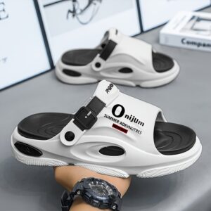 Men'S Summer 2025 EVA Cushioned Slide Sandals - Breathable, Non-Slip, Dual-Purpose Indoor/Outdoor Wear, Comfortable Soft Sole with "ZAP IT!" Graphic Design, Open Toe, Black/White Options, Summer Sandals, Suitable for Women