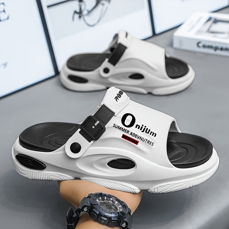 Men'S Summer 2025 EVA Cushioned Slide Sandals - Breathable, Non-Slip, Dual-Purpose Indoor/Outdoor Wear, Comfortable Soft Sole with "ZAP IT!" Graphic Design, Open Toe, Black/White Options, Summer Sandals, Suitable for Women