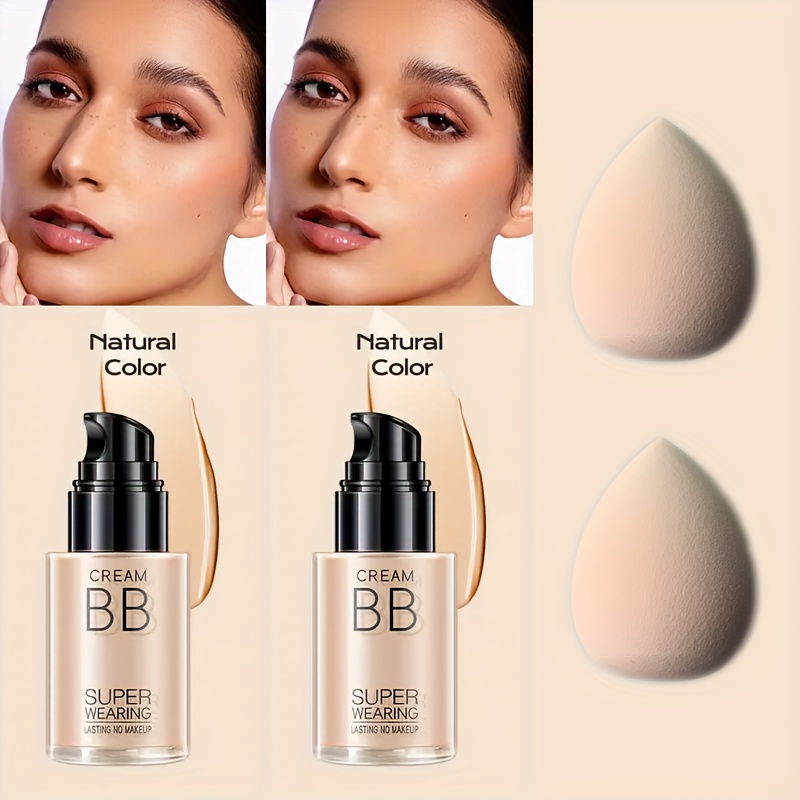 2pcs BB Cream And Setting Powder Set with Makeup Accessories Winter Moisturizing Concealer Translucent Oil-Free Matte Setting Powder Long-Lasting Makeup Women's Cosmetics Set Halloween, Christmas Holiday Gift - Image 8