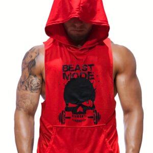 Men Sleeveless Hooded Stringers Workout Tank Tops Skull Bodybuilding Workout Shirts