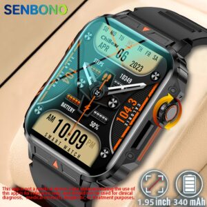 [SENBONO Smart Watch] SENBONO Smart Watch, 1.95 Inch TFT Screen, 240x296 Resolution, Wireless Call, Step Counter, Calories, Distance Fitness Tracker, Weather, Information Push, Alarm, DIY Watch Face, Rechargeable 340mAh Lithium Battery-Polymer, Silicone Strap, USB Charging, iOS/Android Compatible