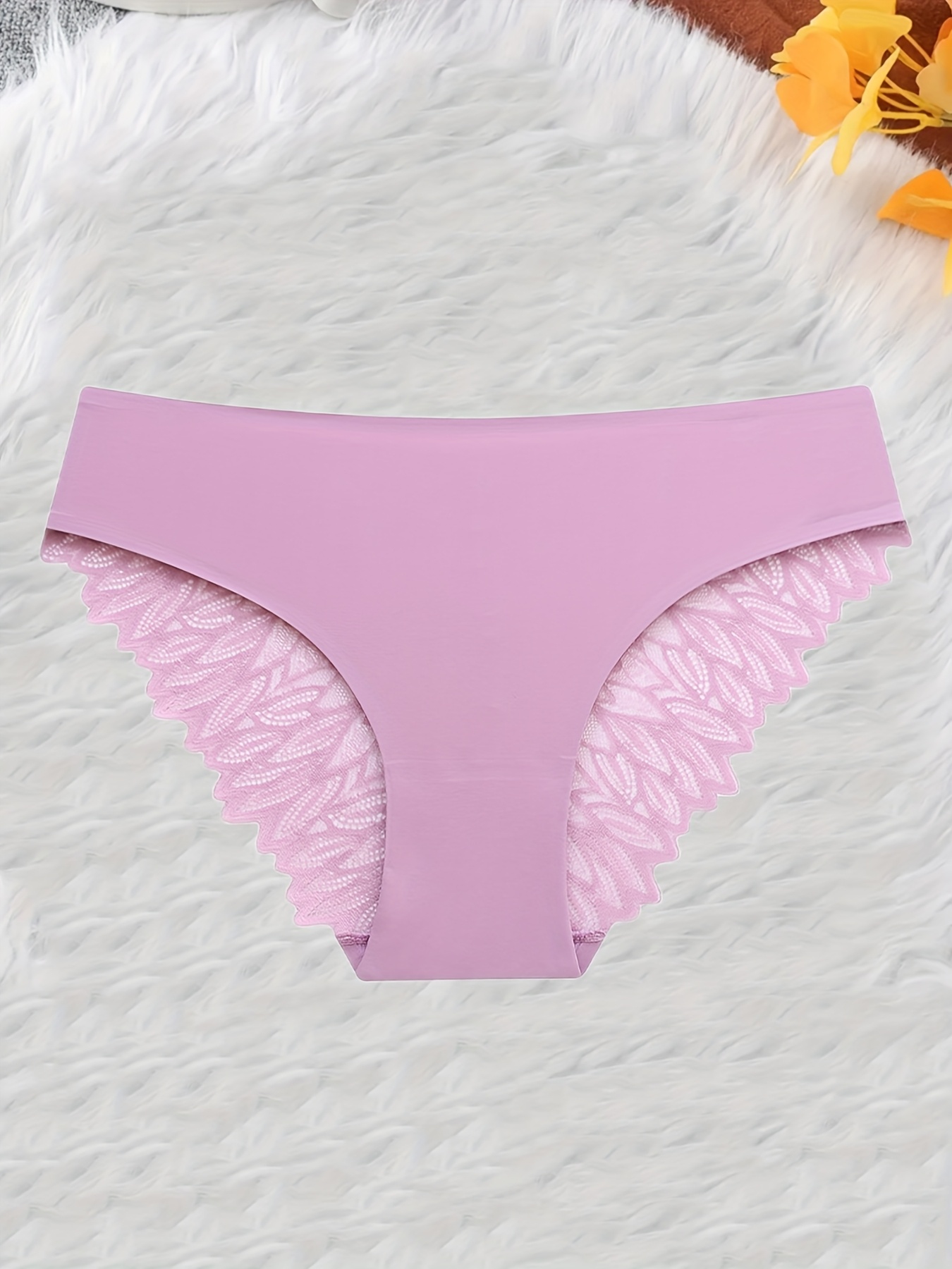 Women's Sexy Lace Trim Underwear, Soft Stretchy Smooth Texture Fabric with Contrast Lace Detailing, Comfortable & Breathable, Elegant Underwear for Casual Attire, Lingerie Essentials, 5pcs Solid Color - Image 4