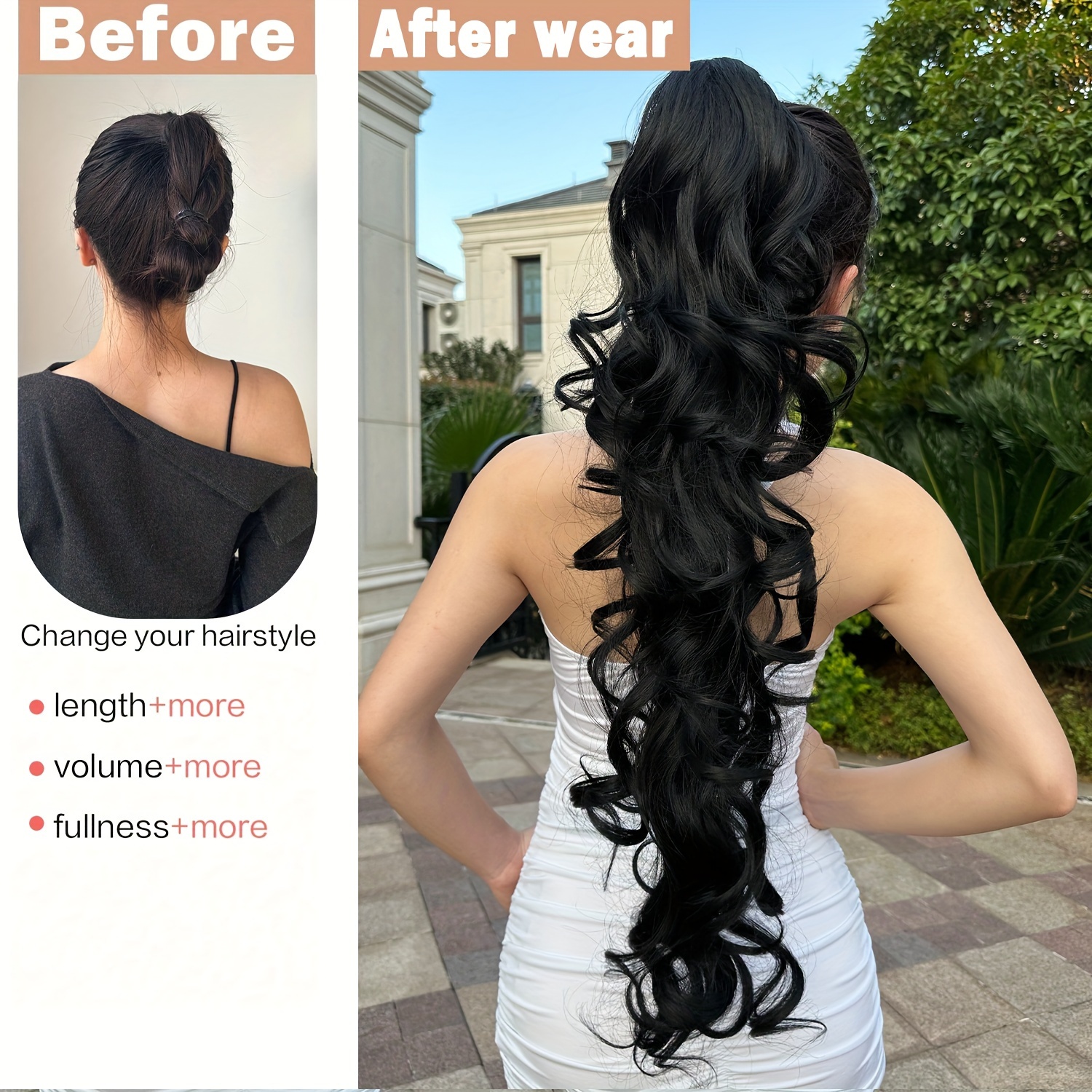 Women's Clip-In Ponytail Hair Extensions, Voluminous Wavy Curly Synthetic Hairpiece with Clip-On Attachment, Long Ponytail for Volume & Length, Soft Waves for Short Hair, Dark Brown/Black, for Parties, Weddings & Daily Use - Image 12