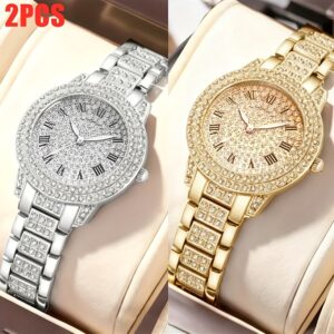Set of 2 Stylish Women'S Watches, Luxurious Quartz Jewelry in Golden, Silvery, And Rose Golden - Ideal Gift for The Holidays