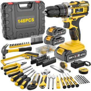 15|30|88|136|148pcs Home Multi-Purpose Cordless Drill Tool Set - Rechargeable Cordless Drill ToolBox Set, Equipped With 1 Or 2 Battery, Screwdriver, Tape Measure, Bit Set, ToolBox Set, Suitable Home Repair, Tools On At A Discount, Gift For Men