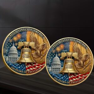 Replica Coin 250th Anniversary/250 Years of Freedom Commemorative Coin Collection Set (1776-2025)/Replica Military Challenge Coin with US Capitol & Eagle Design/Collectible Medals in Plastic Box/Limited Edition Gift for History Buffs & Collectors