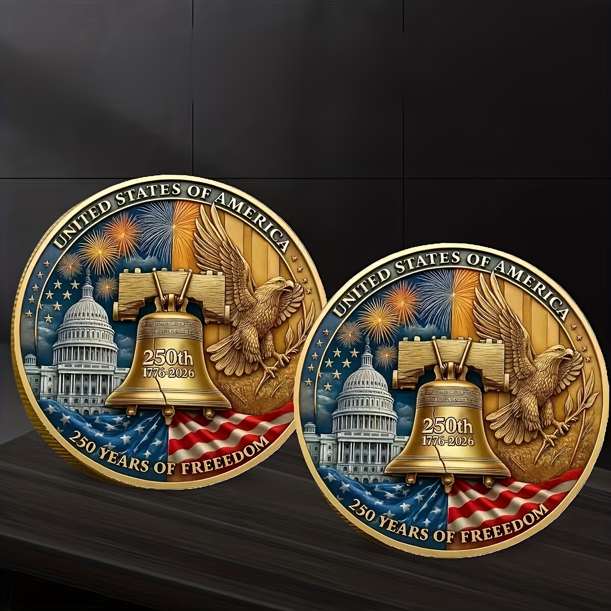 Replica Coin 250th Anniversary/250 Years of Freedom Commemorative Coin Collection Set (1776-2025)/Replica Military Challenge Coin with US Capitol & Eagle Design/Collectible Medals in Plastic Box/Limited Edition Gift for History Buffs & Collectors