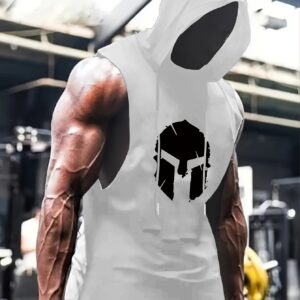 [Graphic Hooded Tank] Gray Men's Graphic Print Hooded Tank Top | Casual & Sporty Sleeveless Shirt with Bold Skull Design, Regular Fit for Gym, Workouts & Casual Attire