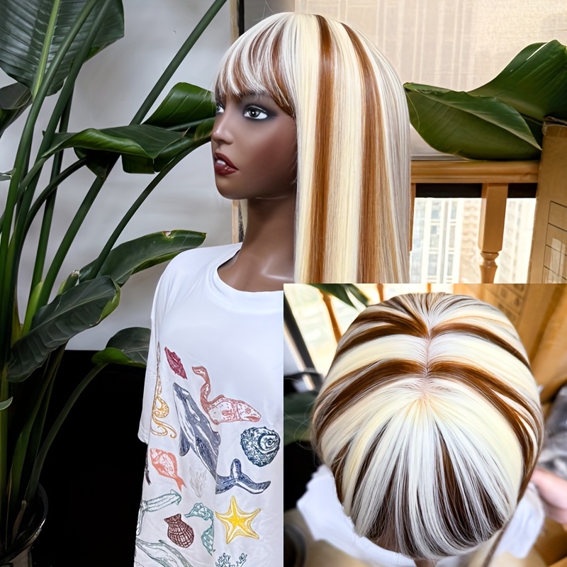 Christmas Wig Ombre Blonde Long Straight Wigs for Women Medium And Long Wigs Put On and Go Straight Wigs Fully Woven Straight Wigs Synthetic Fiber Wigs No Glue No Lace for Party Daily Use - Image 7