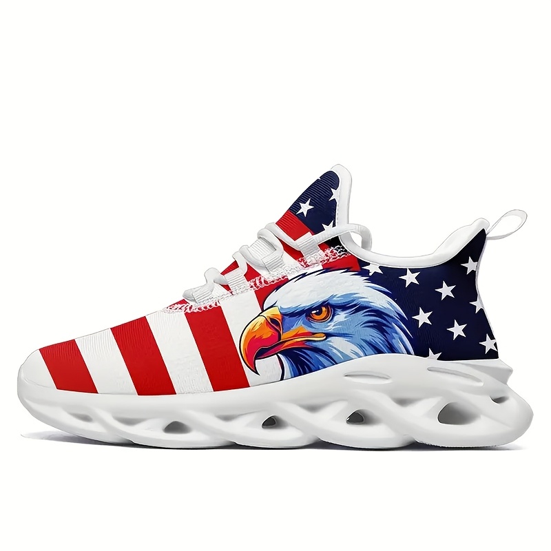 Patriotic Women'S Sneakers Featuring an Eagle Design on The American Flag, Lightweight with Laces, Cushioning, And Durable Soles, Breathable Low-Top Wedge Shoes, Perfect for Wearing on Independence Day in Larger Sizes. - Image 3