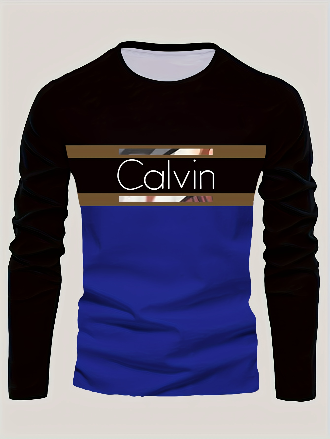 Men'S Long-Sleeve T-Shirt - Features a Black to Brown Gradient Design with 'CALVIN' Letter Print, Stretchy And Comfortable Fit, Suitable for Both Casual And Formal Wear, a Must-Have for Spring And Autumn - CALVIN Apparel, Spring And Autumn Tops - Image 3