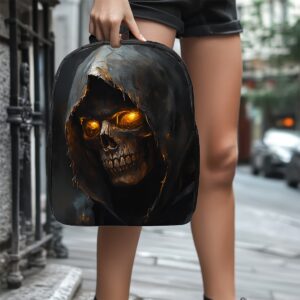 1pc Gothic Grim Reaper Print Backpack - Large Capacity Dark Skull with Secure Zippers, Comfortable Washable & Lightweight Bag Suitable for Work, Travel, Commuting - Casual Style for Adults & Reaper Events